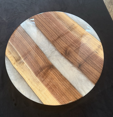 Round Wood & Resin Striped Lazy Susan, Brown/White, Large 17 in