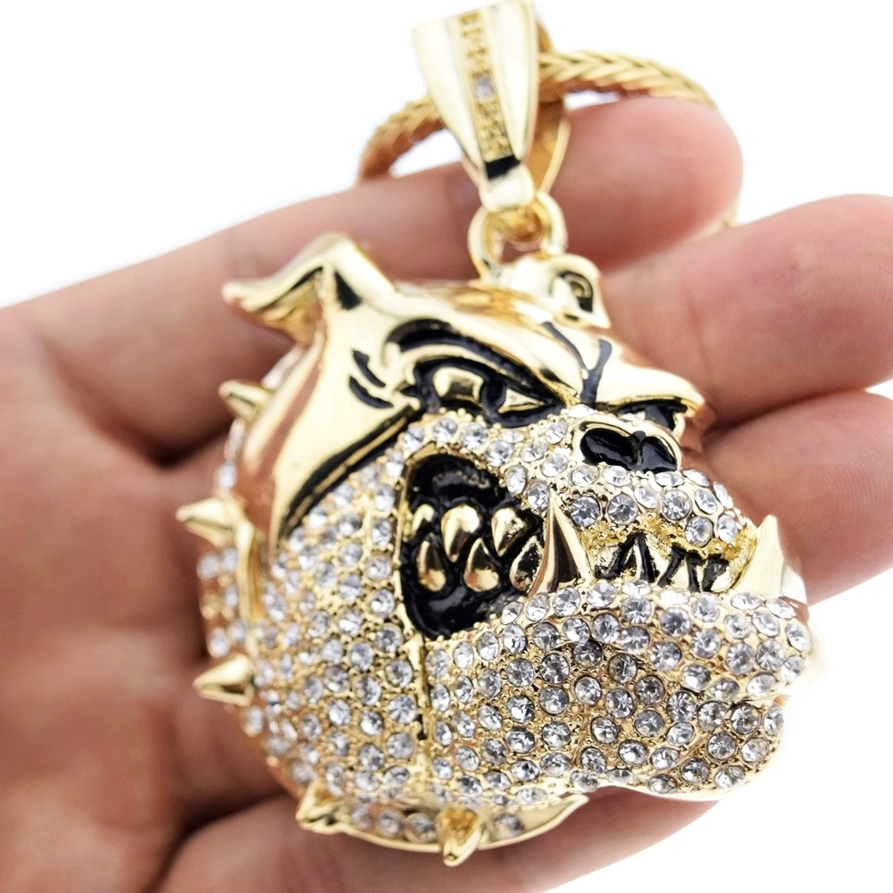 Big Bulldog Pendant Hip Hop Chain Gold Plated Iced Flooded
