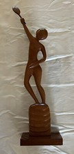 Tennis Pickleball Trophy, Hand Carved Wood Sculpture, 25 3/4 in tall
