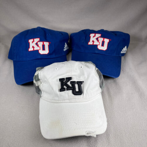 Kansas Jayhawks Hat Bundle Of 3 Men OS Blue White Strapback Cap Adidas Starter