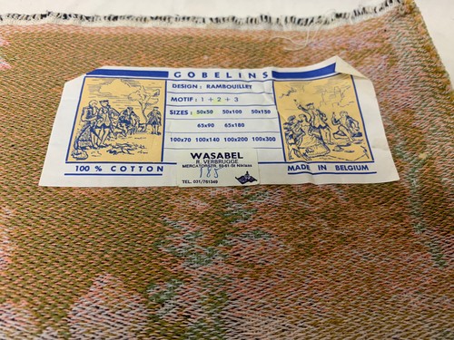 Antike belgische Goblins Wandteppich 19""x19"" edles Picknick Rambouillet gewebt mit Etikett - Bild 6 von 6