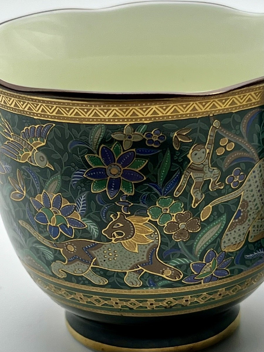 Eclectique Kai Kai Tea Cups Set Of 2 Black Gold Rim Elephant