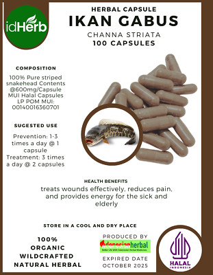 [idHerb] 100-800 Capsules Striped Snakehead Channa Striata Organic WildCrafted