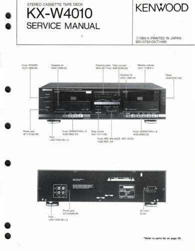 Kenwood - KX-W4010 Cassette Deck - Original Service Manual - Afbeelding 1 van 2
