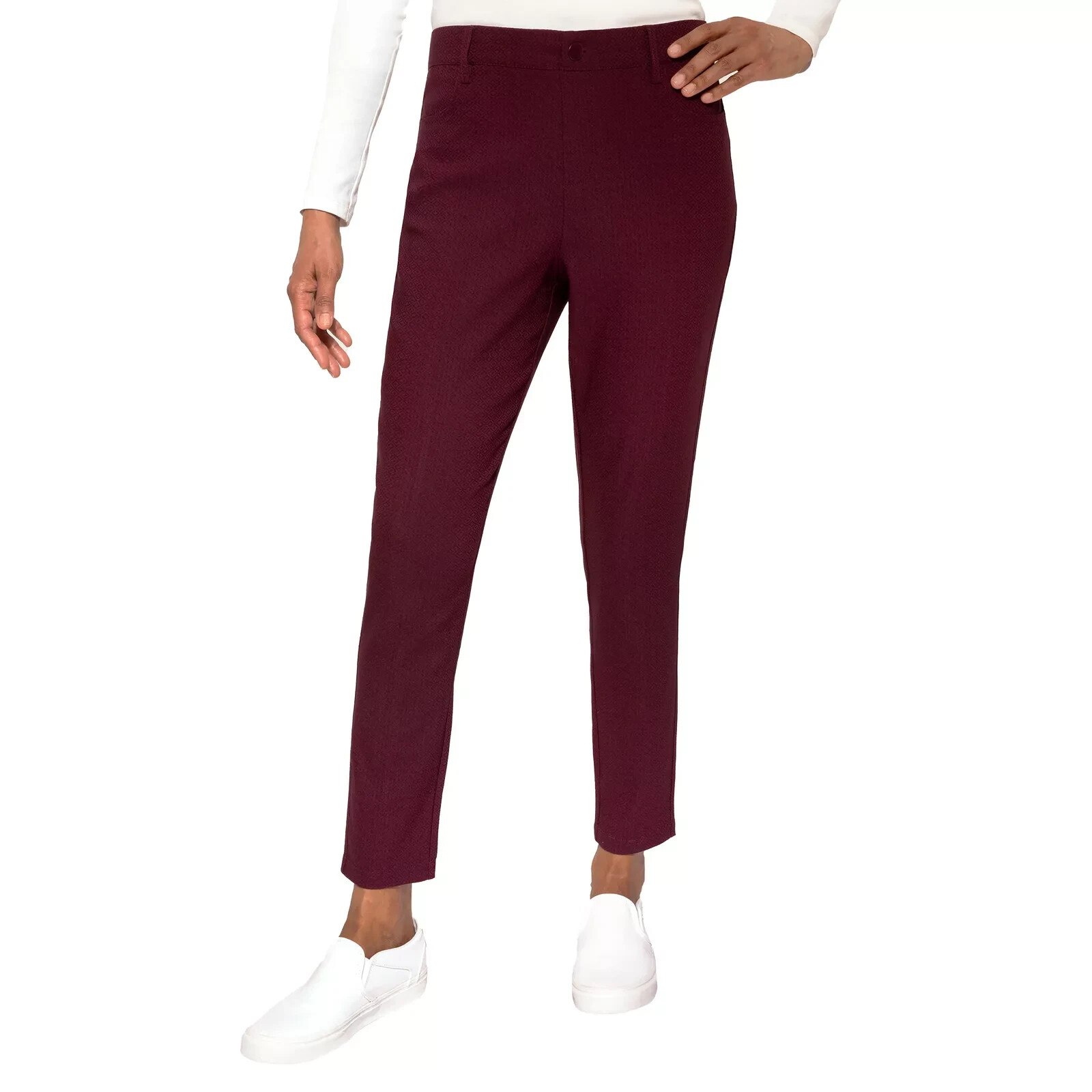 Mario Serrani Women's Textured Pull-On Pants, Burgandy, Size S