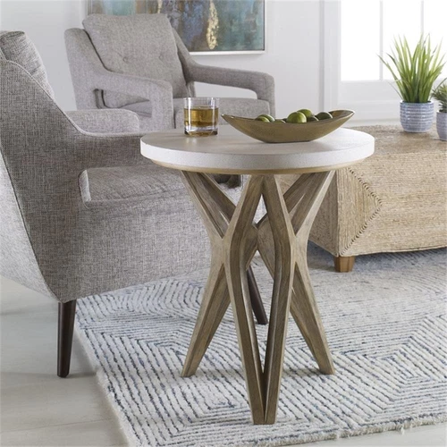 Uttermost Marnie 22" Round Wood and Stone Accent Table in Oatmeal Wash - Picture 2 of 9