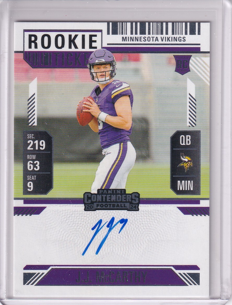 J.J. McCarthy 2024 Panini Contenders Rookie Ticket Auto Minnesota Vikings #101
