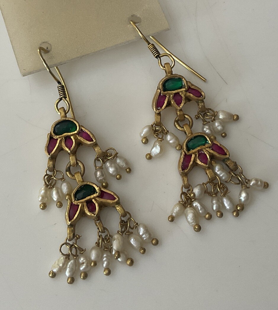 Vintage Sterling Silver 925 Gold Clad Enamel Fabindia Pearl