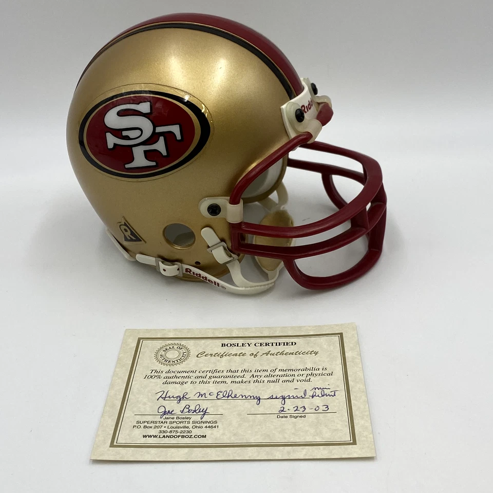 Minicasco autografiado Hugh McElhenny HOF 70 y Bob St Clair HOF 90 Auto Ridell Foto 2 de 2