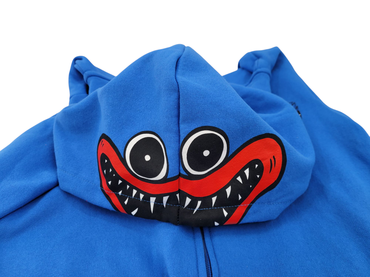 トップス POPPY BIG LOGO SWEATSHIRT (BLUE) Huggy Wuggy Poppy Playtime Full Zip Hoodie - Youth Medium Md