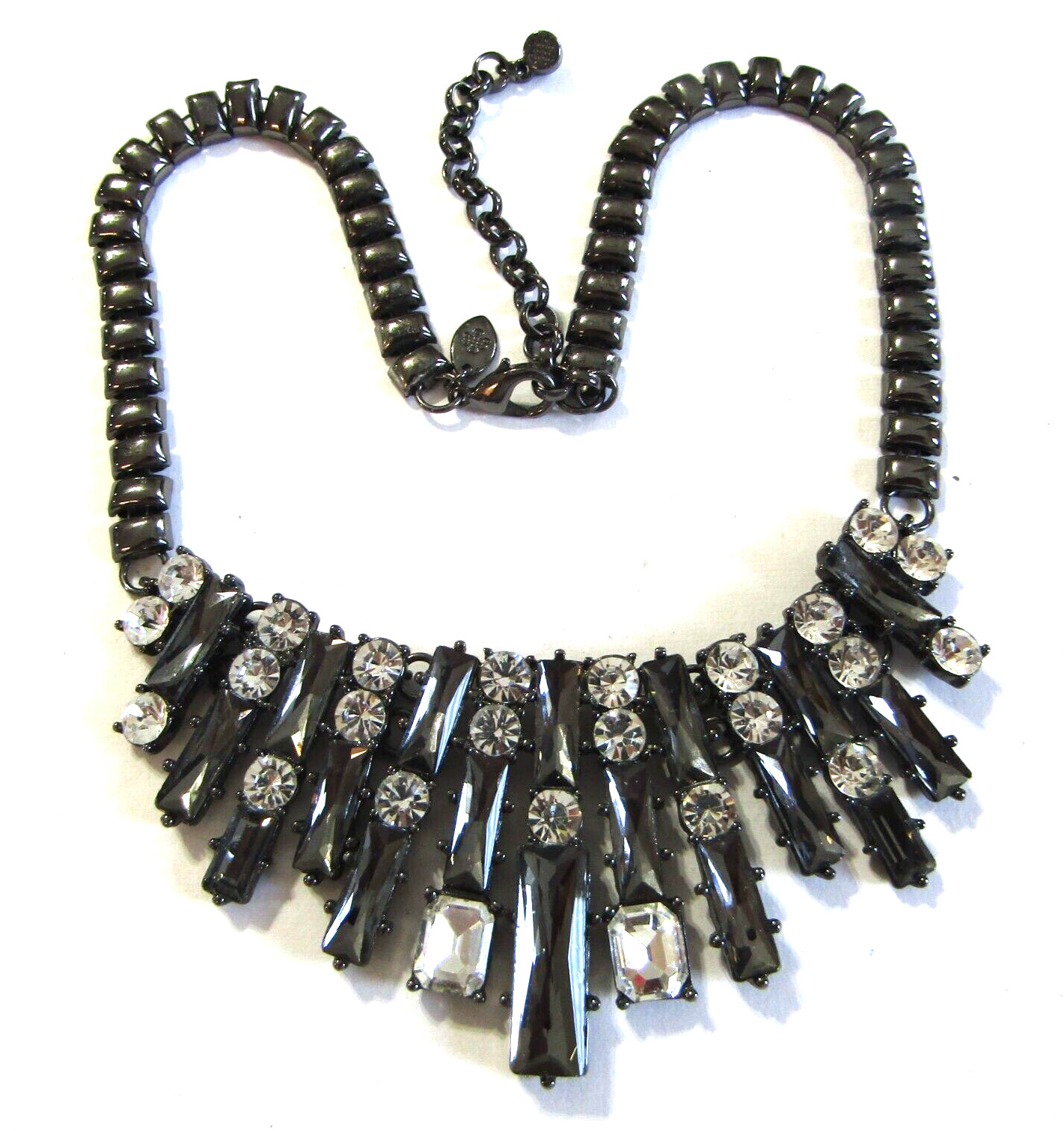 Black Crystal Hematite Bead Statement Necklace - image 3