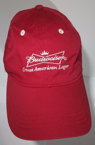Budweiser Embroidered Red And Off-White Adjustable Strap Cap Anheuser-Busch Beer - Picture 2 of 12