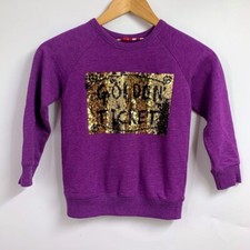 Mini Boden Girls Roald Dahl Willy Wonka Golden Ticket Purple Sweatshirt Size4-5Y