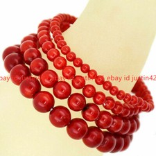 Natural 6/8/10/12/14mm Red Coral Round Gemstone Beads Bracelet 7.5'' AAA 