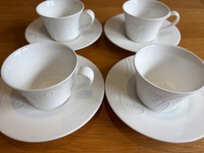 Wedgwood White Nature Embossed Set Of 4 Tea Cups & Saucers - 7cm tall Cups