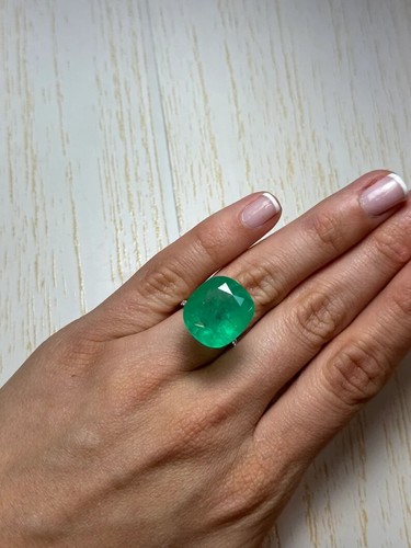 19.63 Carat 18.6x17 Chunky Green Natural Loose Colombian Emerald-Cushion Cut - Picture 8 of 9