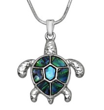 Adorable Abalone Sea Turtle Pendant Necklace 17" Chain Gift Boxed Fast Shipping