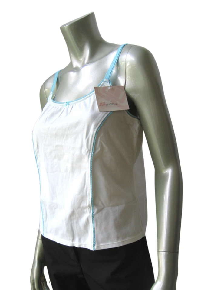 IN17 JLO Jennifer Lopez NUEVO Mujeres Azul Picot Blanco Tejido Algodón Camisola para Dormir L Foto 2 de 4