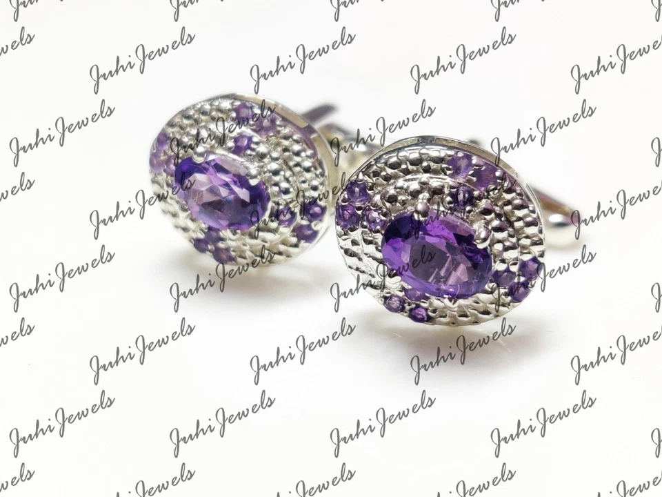 Gemelli In Argento Con Ametista Ovali 5X7 Mm Per Uomini Gemelli Da Matrimonio - Immagine 2 di 4