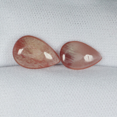 3.42 Cts Best Luster Natural Bi Color Feldspar Sunstone Pear Pair Cab...!!!!!