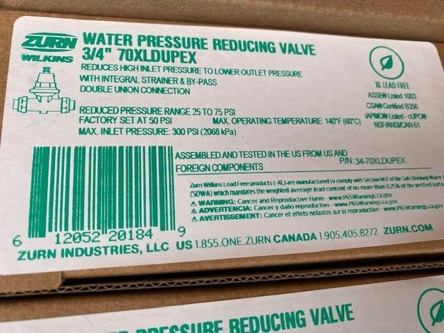 ZURN WILKINS 3/4" 70XL Series Double Union PEX PRV 34-70XLDUPEX