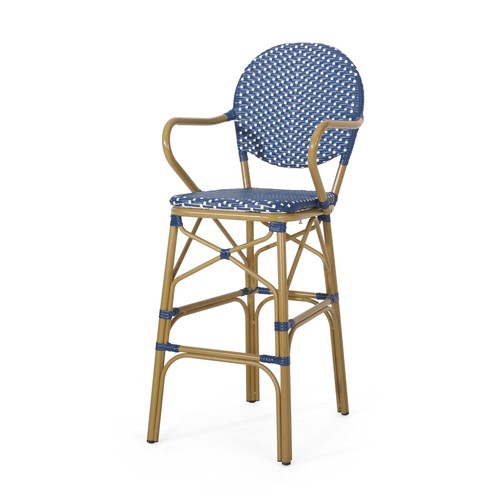 Outdoor Wicker Barstools Set-2 –Aluminum Frame, Bamboo Print,French Bistro Style - Picture 8 of 48