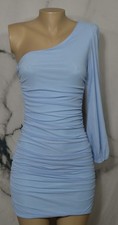 SHEIN Light Blue One Shoulder Long Sheer Sleeve Ruched Dress Small Lined