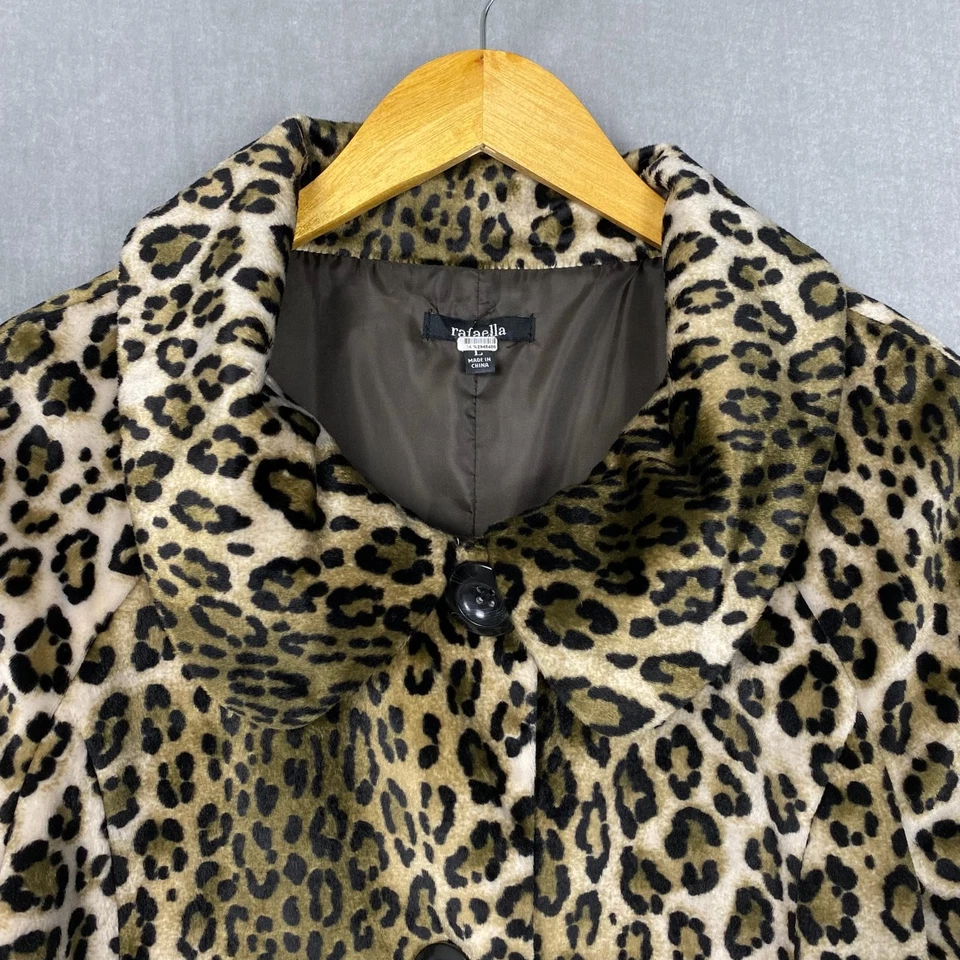Abrigo Rafaella Mujer Grande Peluche Estampado Leopardo Recortado Cuello Peter Pan Piel Sintética Foto 3 de 4