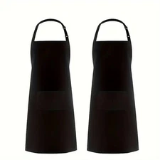 2 Pieces Chef Aprons Adjustable Apron with 2 Pockets Kitchen Cooking Baking P...