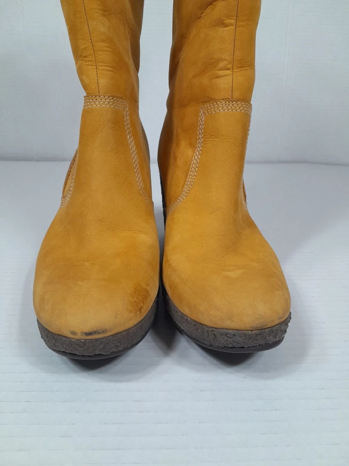 Timberland Calf High Wedge Boots Women 7.5M Tan Faux Fur Lined Vintage Y2k - Image 4 of 4