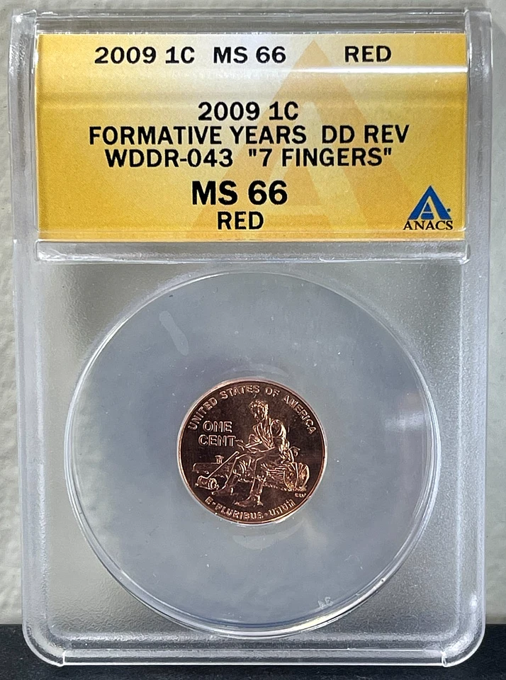 2009 Lincoln Cent Coin Doubled Die ERROR ANACS MS66 WDDR-043 "7 Fingers" - Image 2 of 4
