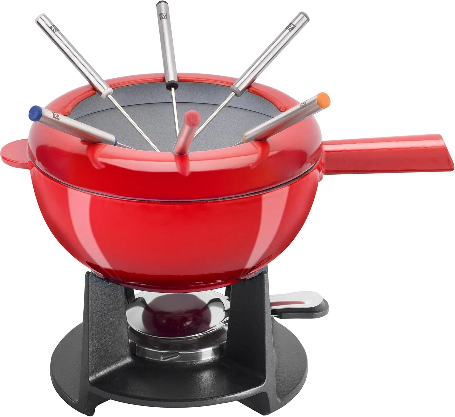 Cherry Enamel Fondue Set - Cast Iron, 6 Forks, Chocolate Melting Pot, All Hobs