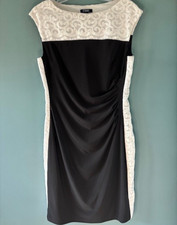 Chaps Sheath Dress L Black White Lace Sleeveless Cocktail Evening Classic Modern