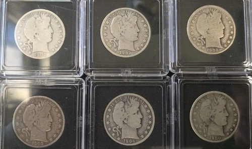 Lot of 6 Older Barber Half Dollar X-FINE Silver Coins. SOME REAL FINDS HERE!!