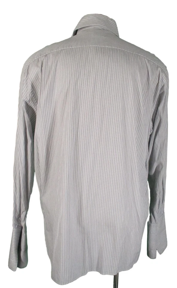 Camisa de vestir Armani Collezioni gris a rayas de algodón puño francés 44 17,5 37 Italia Foto 2 de 3