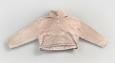 Le Lis Women s Beige Cropped Top Sherpa Fleece Pullover/Jacket Size Large