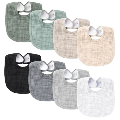 Konssy Muslin Baby Bibs 8 Pack Unisex Cotton Teething Bandana Bibs