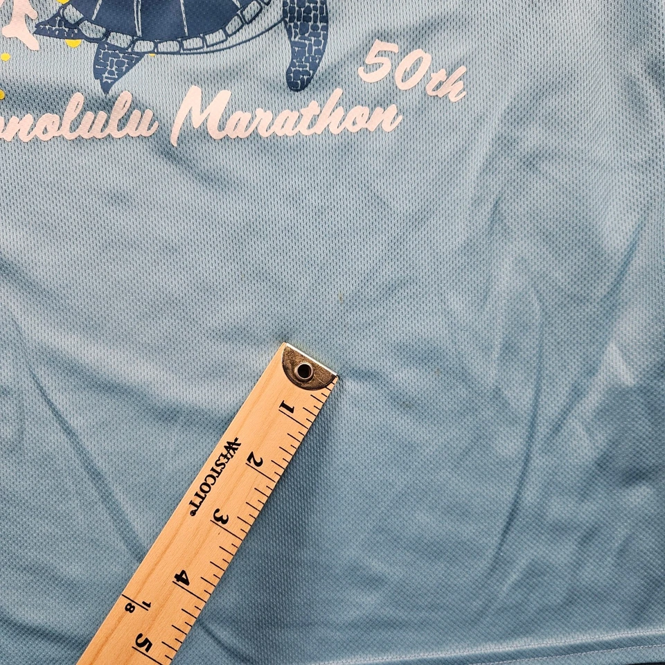 50th Honolulu Marathon Shirt Blue Womens L Running Aloha Sea Turtle - Image 3 of 4