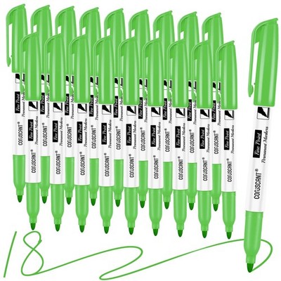 Green Permanent Markers Fine Point 18 Pack - Quick Dry, Waterproof Ink for All