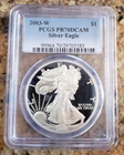 2003-W AMERICAN SILVER EAGLE PROOF COIN, PCGS PR70DCAM, PERFECT 70 GRADE!!!