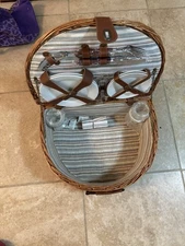 Picnic Basket Set - Never Used - Wicker Basket- Set For Two