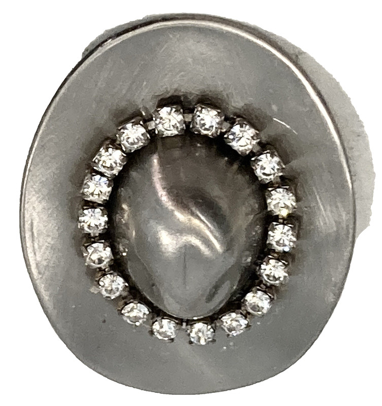 MCM Pewter Pin Brooch Souvenir silver tone Stetson 10 gallon Hat rhinestone band