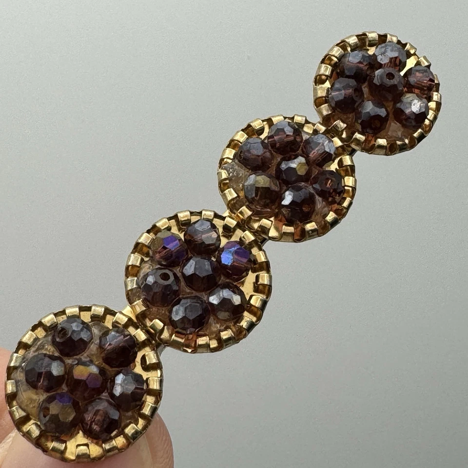 Gold Tone Hair Clip 2.5” Garnet Red Faceted Glass Beads Formal Hair Accessory - Image 4 of 4