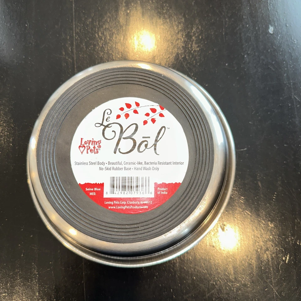 "Cuenco de cerámica Pet Paw para gatos y perros, acabado azul sena 7"" X 2"""  Foto 2 de 4