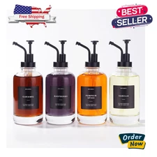 Coffee Syrup Dispenser Set 4 Glass Bottles w/ Pump Black