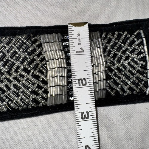 VTG CHICOs Black Suede Leather Seed Bead Embellished Glam Boho Hip Belt Large - Picture 11 of 11