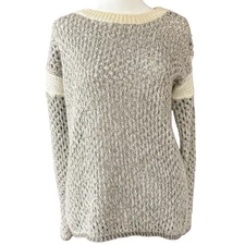 Sundance Crocheted Mohair Blend Sweater Silver Metallic Cream Chunky Womens S