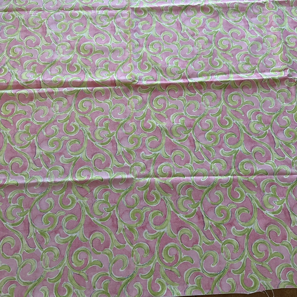 Waverly Pink & Green Sarong Scroll 100% Cotton Fabric  29x49 PIECE - Image 2 of 4