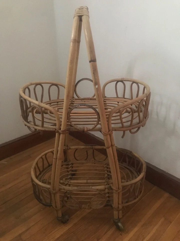 Carro de bar de bambú vintage de mediados de siglo Foto 3 de 4