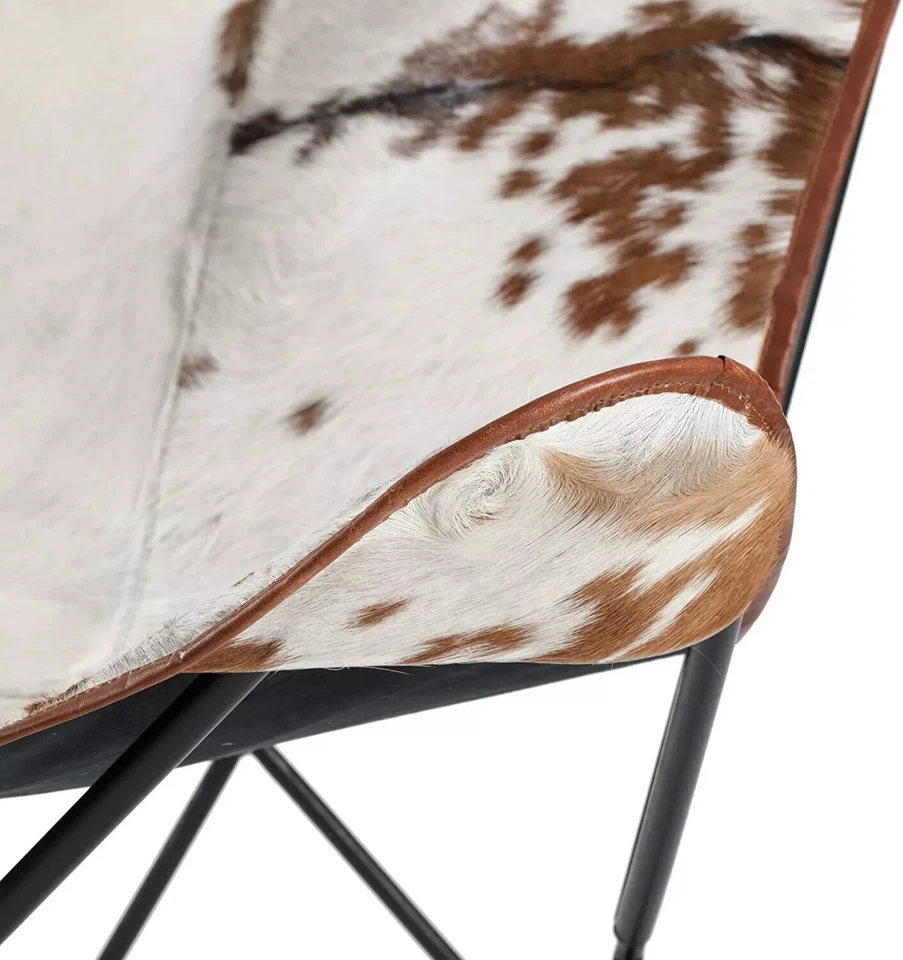 Silla de cuero de vaca vintage hecha a mano mariposa plegable asiento para dormir sillón relax Foto 3 de 4